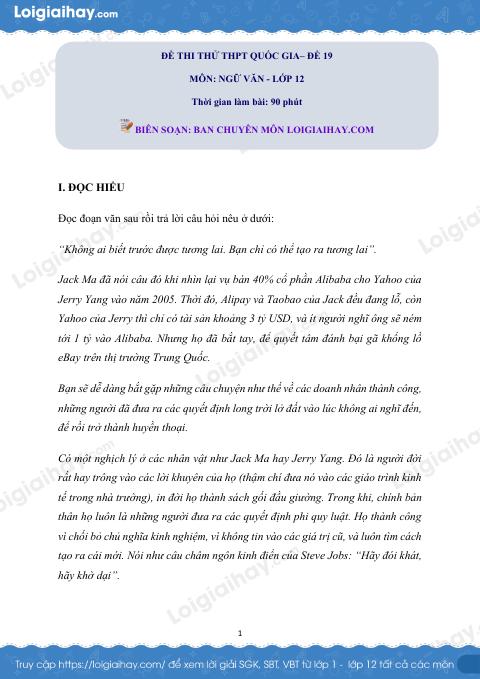 Đề số 19 - Đề thi thử THPT Quốc gia môn Ngữ văn
